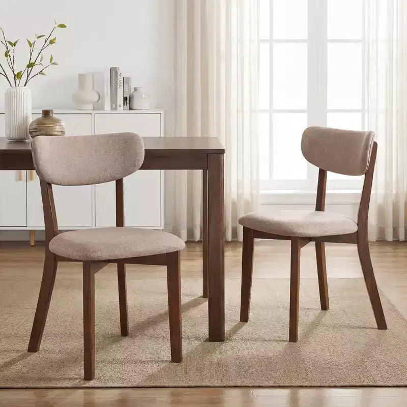 Costway Lot de 2 chaises de salle à manger rembourrées avec cadre en bois d'hévéa massif, dossier incurvé Marron/Gris