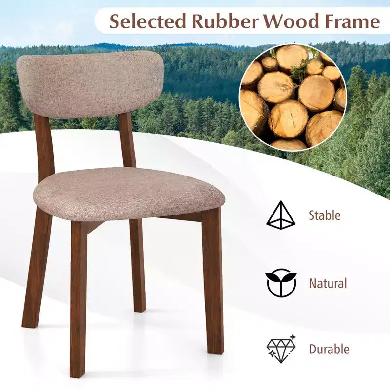 Costway Lot de 2 chaises de salle à manger rembourrées avec cadre en bois d'hévéa massif, dossier incurvé Marron/Gris