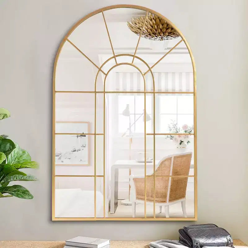 Miroir Mural Décoratif Dovelina à Cadre Métallique Motif Fenêtre