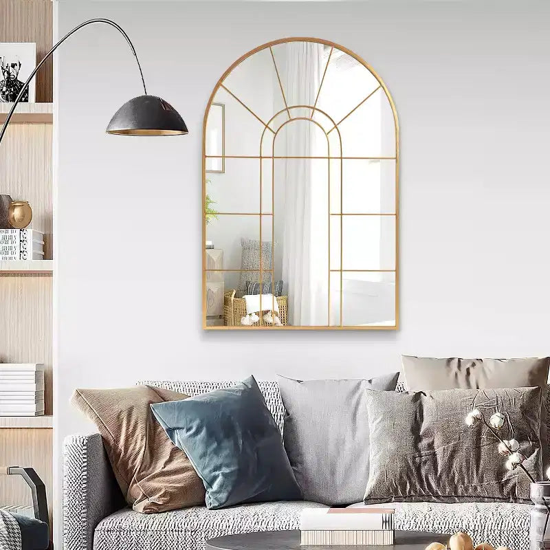 Miroir Mural Décoratif Dovelina à Cadre Métallique Motif Fenêtre