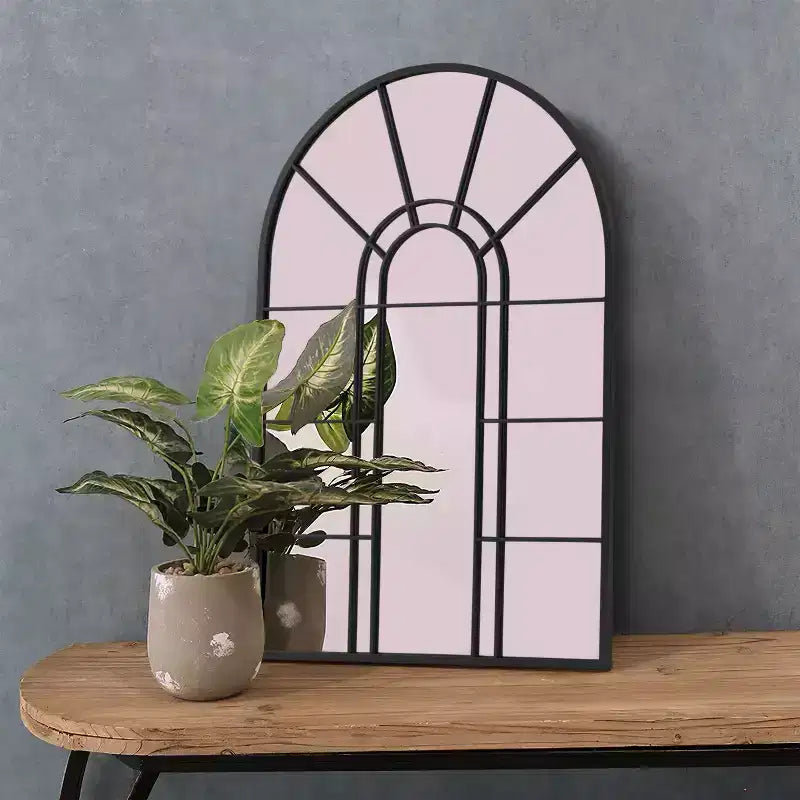 Miroir Mural Décoratif Dovelina à Cadre Métallique Motif Fenêtre