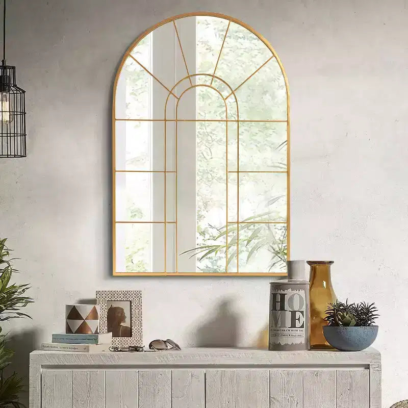 Miroir Mural Décoratif Dovelina à Cadre Métallique Motif Fenêtre