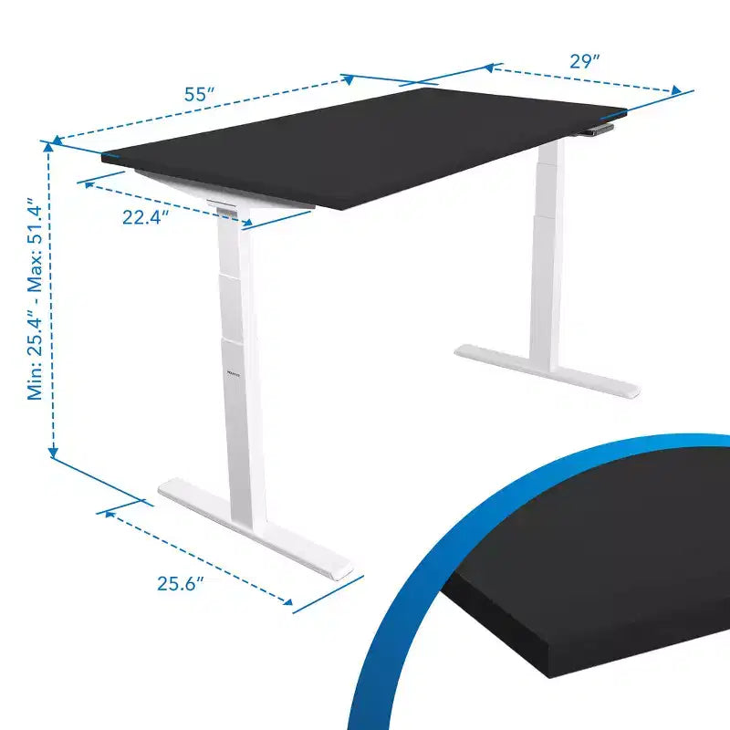 Mount-It! Bureau debout électrique à deux moteurs avec plateau de 140 cm, noir et blanc