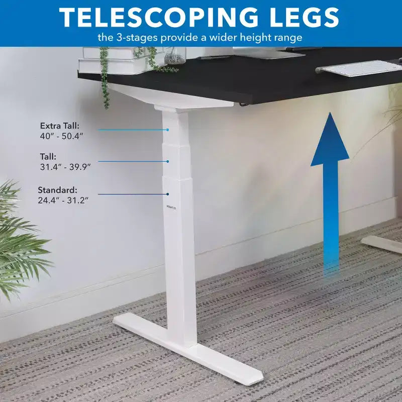 Mount-It! Bureau debout électrique à deux moteurs avec plateau de 140 cm, noir et blanc