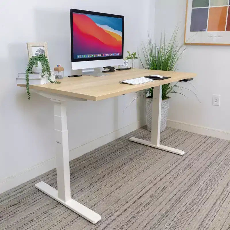 Mount-It! Bureau électrique assis-debout à deux moteurs avec plateau de 55 po, érable et blanc