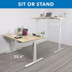 Mount-It! Bureau électrique assis-debout à deux moteurs avec plateau de 55 po, érable et blanc