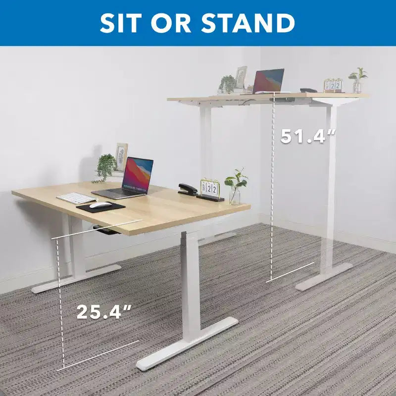 Mount-It! Bureau électrique assis-debout à deux moteurs avec plateau de 55 po, érable et blanc