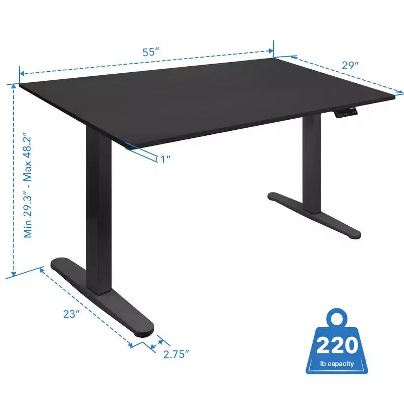 Mount-It! Bureau électrique assis-debout à deux moteurs avec plateau de 55 po, noir