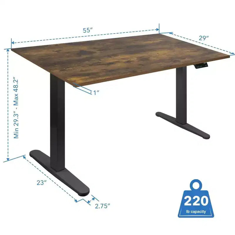 Mount-It! Bureau debout électrique à double moteur avec plateau de 55", chêne et noir