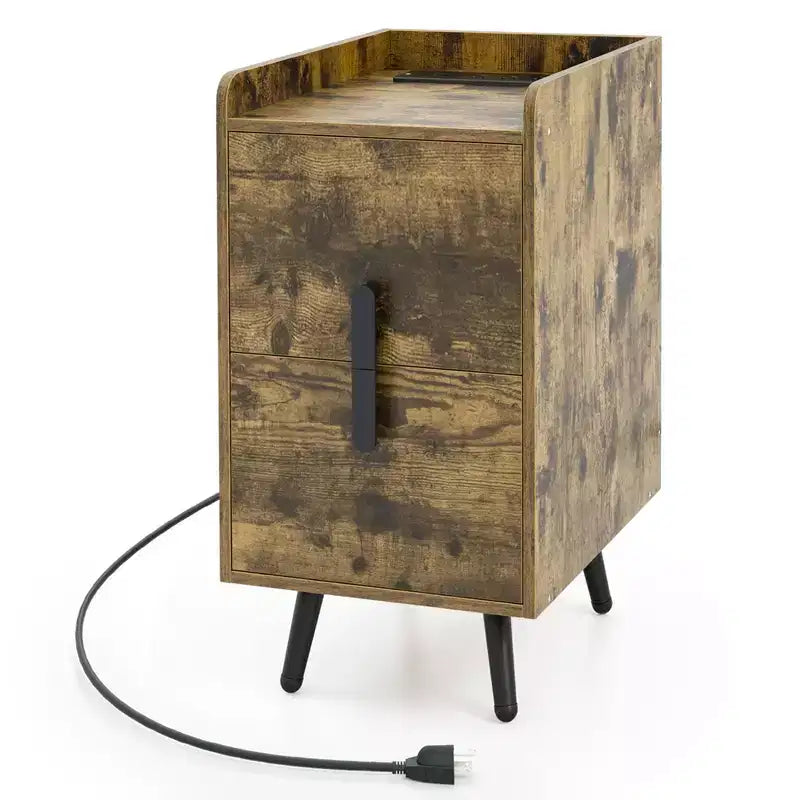 Table de chevet Costway avec station de charge, tables d'appoint de canapé avec 2 tiroirs, café/blanc/noir