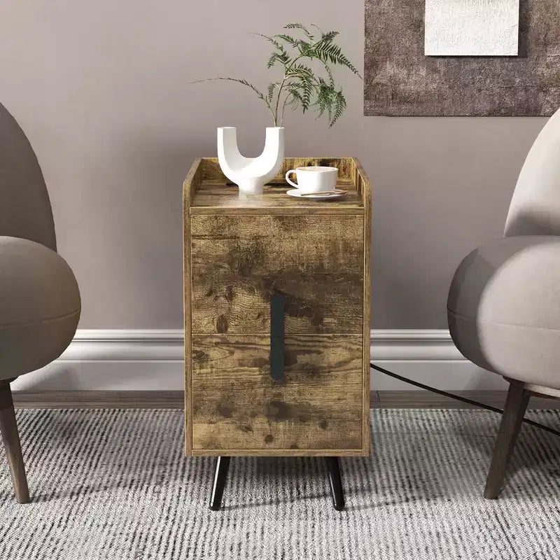 Table de chevet Costway avec station de charge, tables d'appoint de canapé avec 2 tiroirs, café/blanc/noir