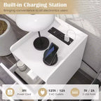 Table de chevet Costway avec station de charge, tables d'appoint de canapé avec 2 tiroirs, café/blanc/noir