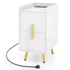 Table de chevet Costway avec station de charge, tables d'appoint de canapé avec 2 tiroirs, café/blanc/noir