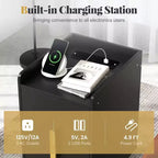 Table de chevet Costway avec station de charge, tables d'appoint de canapé avec 2 tiroirs, café/blanc/noir