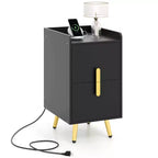 Table de chevet Costway avec station de charge, tables d'appoint de canapé avec 2 tiroirs, café/blanc/noir