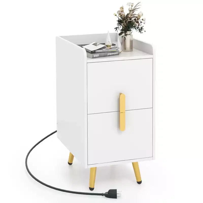 Table de chevet Costway avec station de charge, tables d'appoint de canapé avec 2 tiroirs, café/blanc/noir