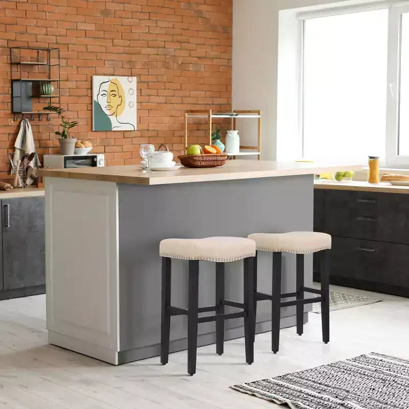 Tabouret de bar WestinTrends 29" avec siège rembourré en selle (lot de 2), noir/beige