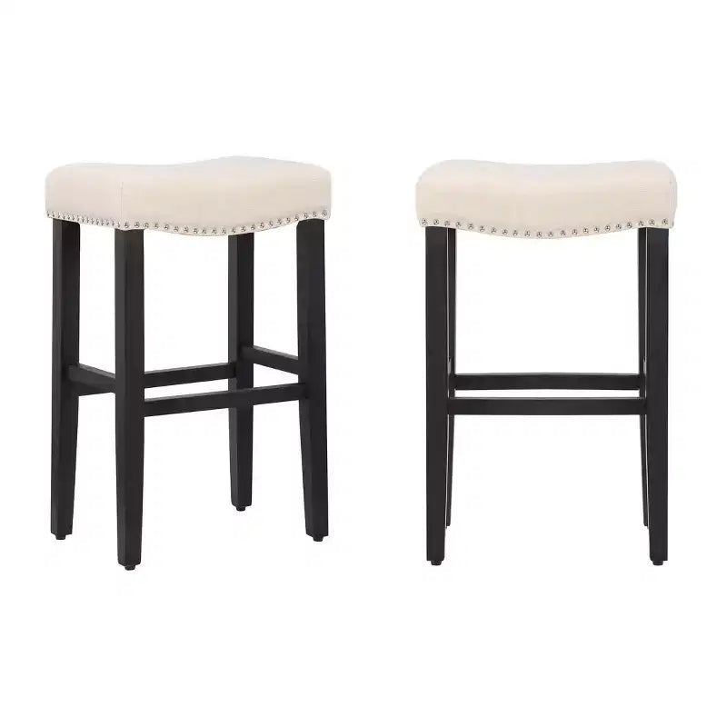 Tabouret de bar WestinTrends 29" avec siège rembourré en selle (lot de 2), noir/beige