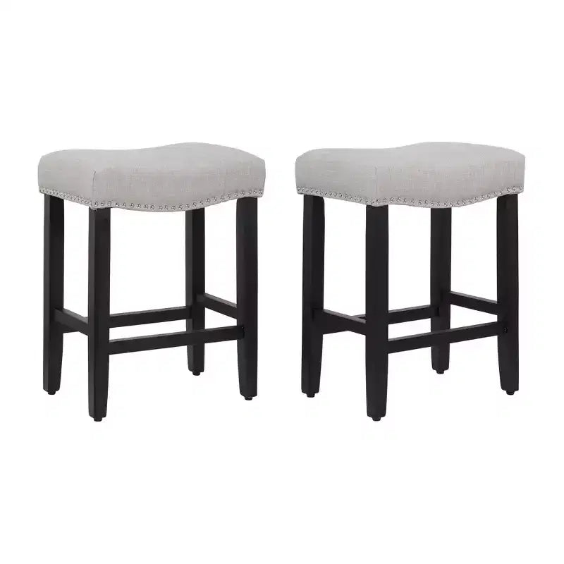 WestinTrends 24 Upholstered Saddle Seat Counter Stool (Set of 2), Black/Gray