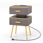Costway Table de chevet 1/2 pièces avec station de charge Tables d'appoint de canapé avec 2 tiroirs Gris
