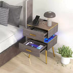 Costway Table de chevet 1/2 pièces avec station de charge Tables d'appoint de canapé avec 2 tiroirs Gris