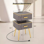 Costway Table de chevet 1/2 pièces avec station de charge Tables d'appoint de canapé avec 2 tiroirs Gris