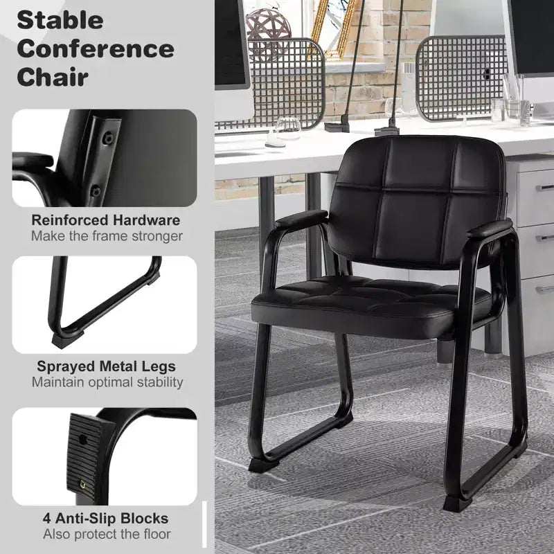 Chaise de salle d'attente Costway, lot de 2/4 chaises de conférence/visiteur rembourrées avec accoudoirs, noir