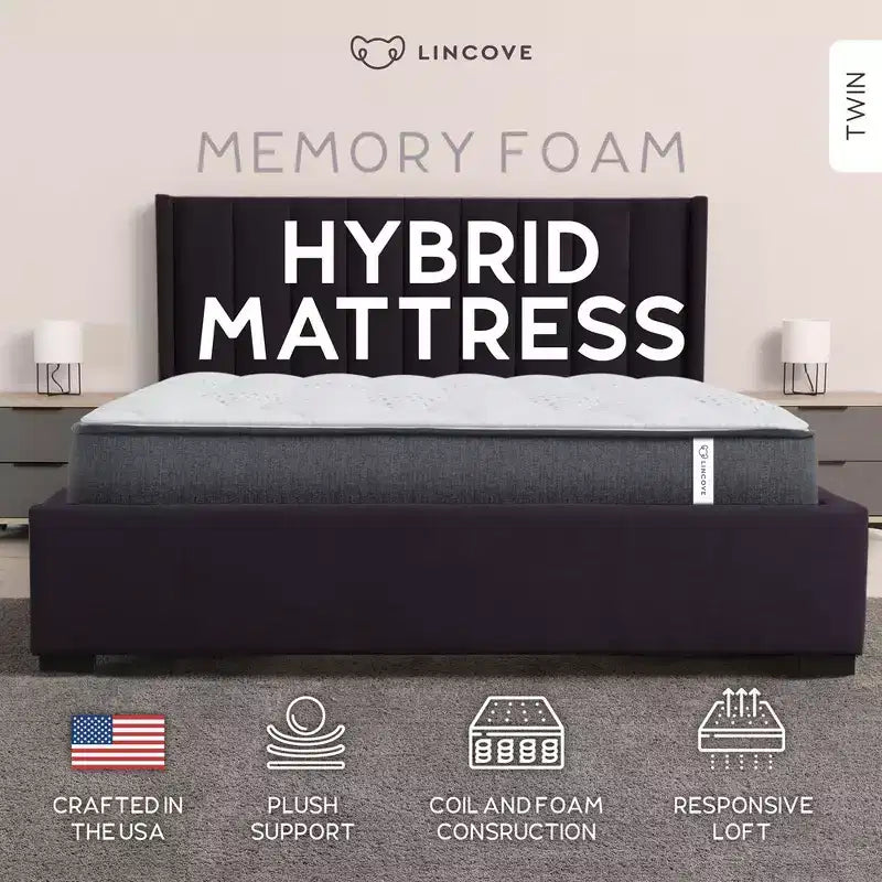 Matelas hybride à ressorts et à mémoire de forme Lincove 12 pouces - Matelas mi-ferme certifié CertiPUR-US - Soutien adaptatif, soulagement de la pression - Fabriqué aux États-Unis