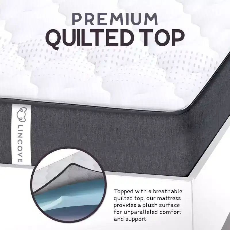Matelas hybride à ressorts et à mémoire de forme Lincove 12 pouces - Matelas mi-ferme certifié CertiPUR-US - Soutien adaptatif, soulagement de la pression - Fabriqué aux États-Unis