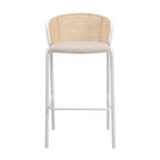 Tabouret de bar en osier Ervilla LeisureMod avec assise en tissu et cadre en acier blanc, pour cuisine intérieure, bar à domicile, comptoir, îlot, sièges de salle à manger modernes