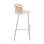 Tabouret de bar en osier Ervilla LeisureMod avec assise en tissu et cadre en acier blanc, pour cuisine intérieure, bar à domicile, comptoir, îlot, sièges de salle à manger modernes