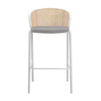 Tabouret de bar en osier Ervilla LeisureMod avec assise en tissu et cadre en acier blanc, pour cuisine intérieure, bar à domicile, comptoir, îlot, sièges de salle à manger modernes
