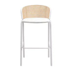 Tabouret de bar en osier Ervilla LeisureMod avec assise en tissu et cadre en acier blanc, pour cuisine intérieure, bar à domicile, comptoir, îlot, sièges de salle à manger modernes