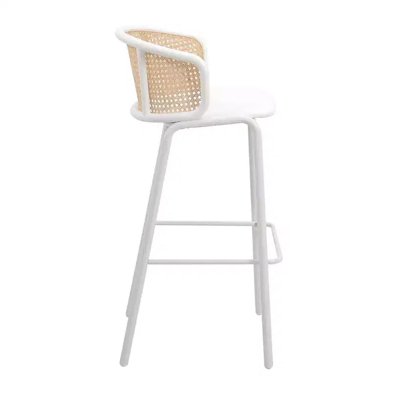 Tabouret de bar en osier Ervilla LeisureMod avec assise en tissu et cadre en acier blanc, pour cuisine intérieure, bar à domicile, comptoir, îlot, sièges de salle à manger modernes
