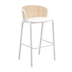 Tabouret de bar en osier Ervilla LeisureMod avec assise en tissu et cadre en acier blanc, pour cuisine intérieure, bar à domicile, comptoir, îlot, sièges de salle à manger modernes