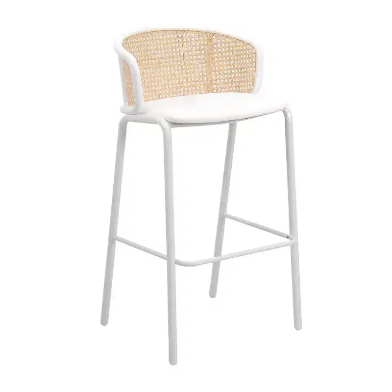 Tabouret de bar en osier Ervilla LeisureMod avec assise en tissu et cadre en acier blanc, pour cuisine intérieure, bar à domicile, comptoir, îlot, sièges de salle à manger modernes