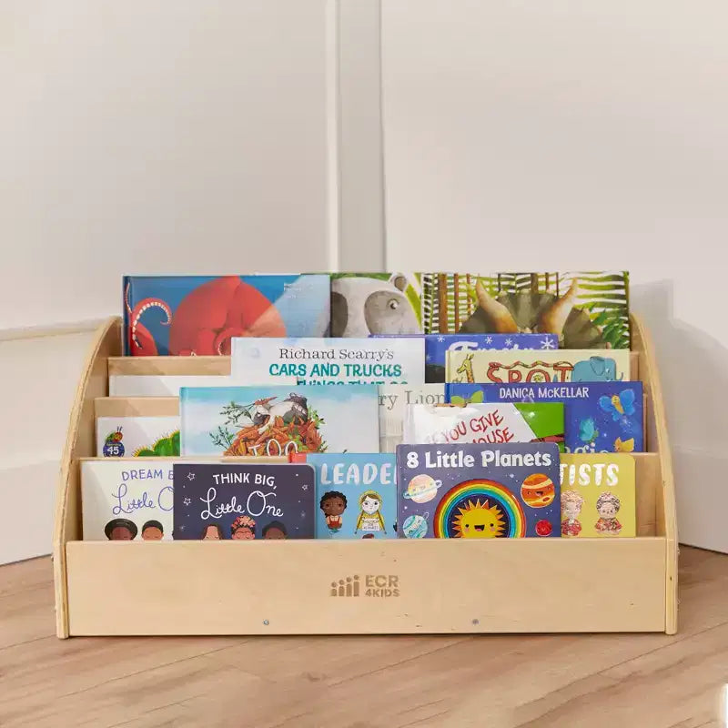 Présentoir à livres pour tout-petits en bois, orienté vers l'avant, ECR4Kids, étagère pour débutants