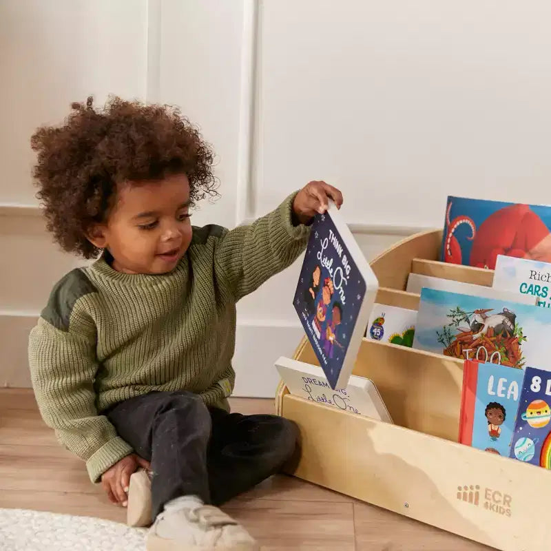 Présentoir à livres pour tout-petits en bois, orienté vers l'avant, ECR4Kids, étagère pour débutants