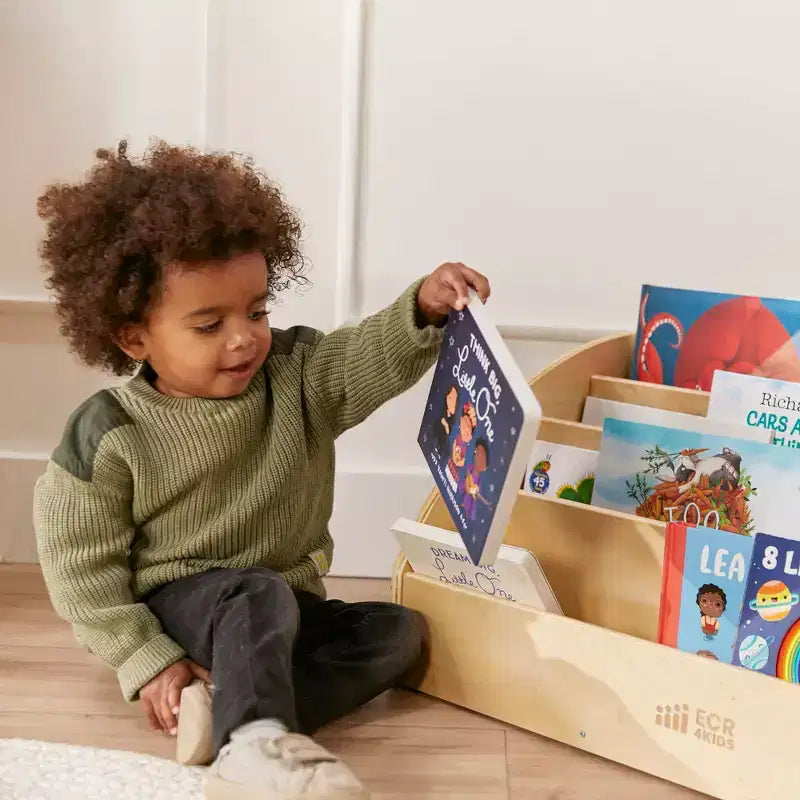 Présentoir à livres pour tout-petits en bois, orienté vers l'avant, ECR4Kids, étagère pour débutants