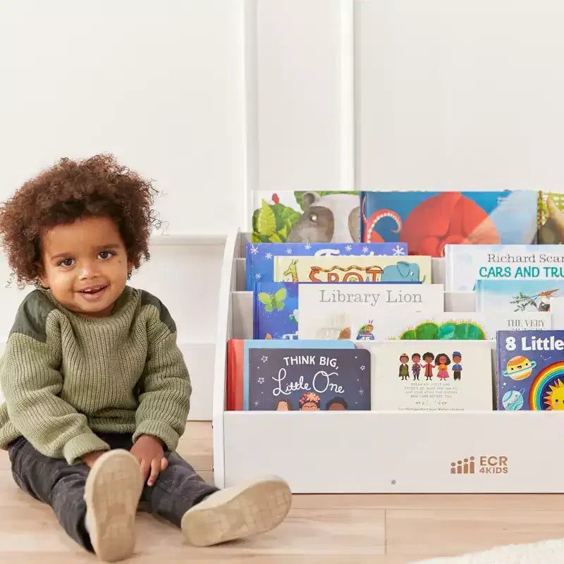 Présentoir à livres pour tout-petits en bois, orienté vers l'avant, ECR4Kids, étagère pour débutants