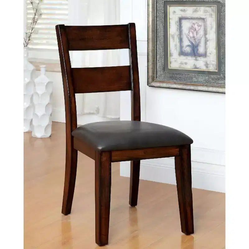 Ensemble de 2 chaises de salle à manger Simple Relax en similicuir et bois, couleur cerisier foncé