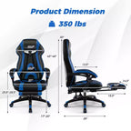 Chaise de jeu e-sport réglable Costway avec appuie-tête rembourré, support lombaire bleu/noir/gris/rouge