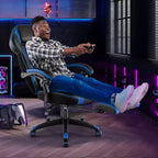 Chaise de jeu e-sport réglable Costway avec appuie-tête rembourré, support lombaire bleu/noir/gris/rouge