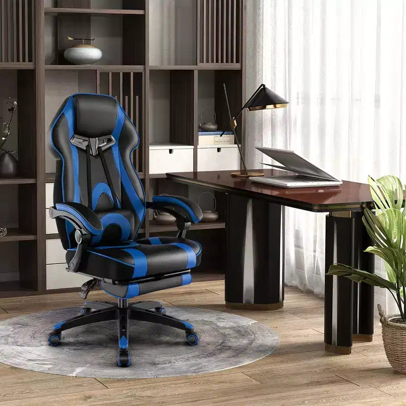 Chaise de jeu e-sport réglable Costway avec appuie-tête rembourré, support lombaire bleu/noir/gris/rouge