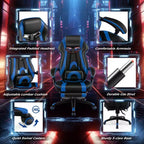 Chaise de jeu e-sport réglable Costway avec appuie-tête rembourré, support lombaire bleu/noir/gris/rouge