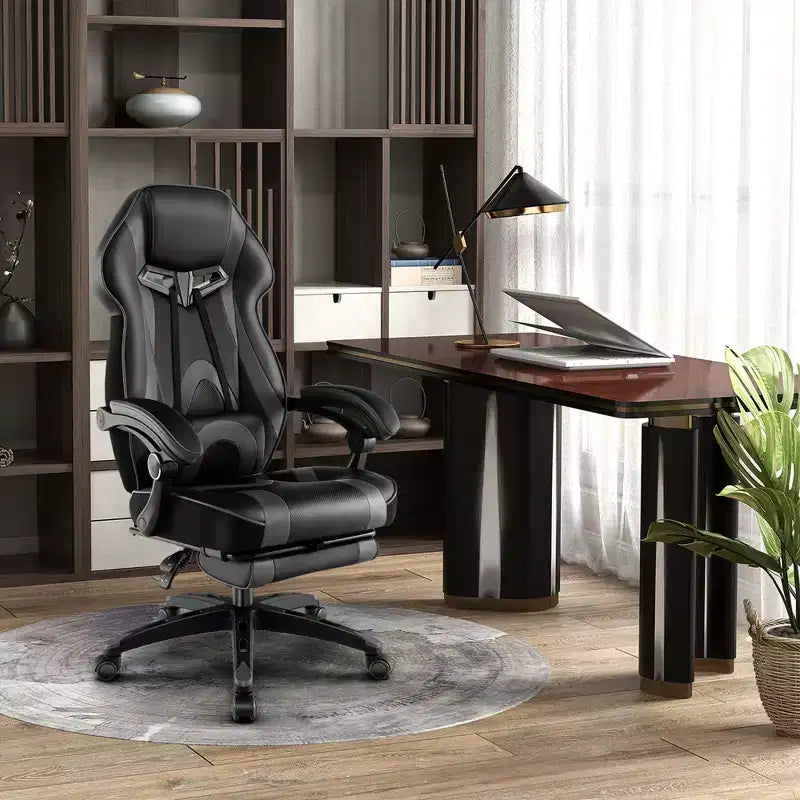 Chaise de jeu e-sport réglable Costway avec appuie-tête rembourré, support lombaire bleu/noir/gris/rouge