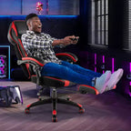 Chaise de jeu e-sport réglable Costway avec appuie-tête rembourré, support lombaire bleu/noir/gris/rouge