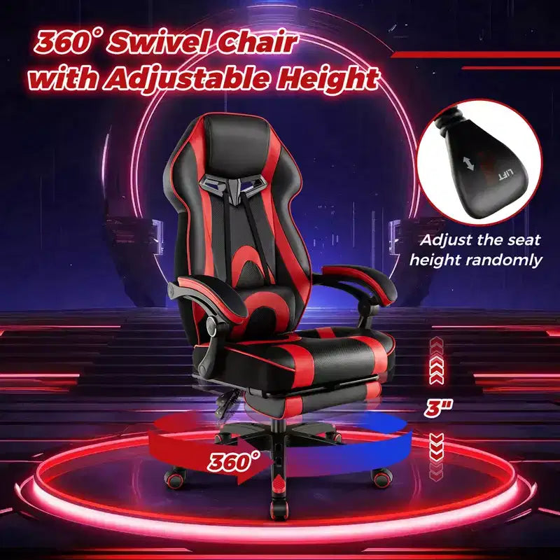 Chaise de jeu e-sport réglable Costway avec appuie-tête rembourré, support lombaire bleu/noir/gris/rouge