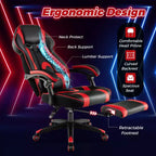 Chaise de jeu e-sport réglable Costway avec appuie-tête rembourré, support lombaire bleu/noir/gris/rouge