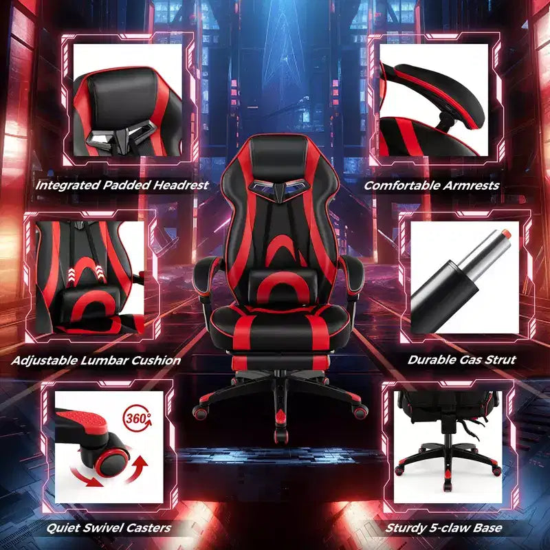 Chaise de jeu e-sport réglable Costway avec appuie-tête rembourré, support lombaire bleu/noir/gris/rouge